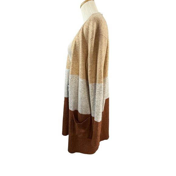 A New Day Sweater Women's XL Open Front Knit Cardigan Pockets Colorblock Stripe - Picture 6 of 8